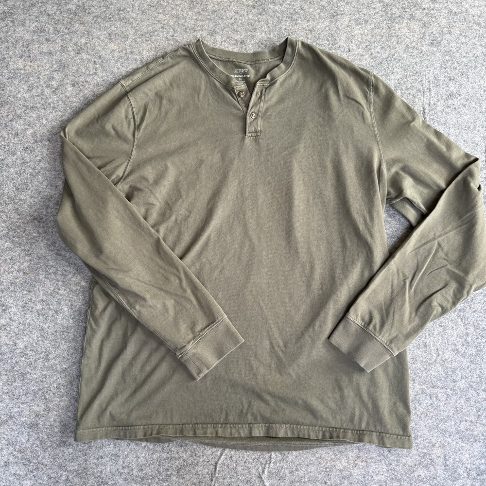 J.Crew Shirt Mens XL Green Garment-Dyed Slub Cotton Long Sleeve Henley Dexter